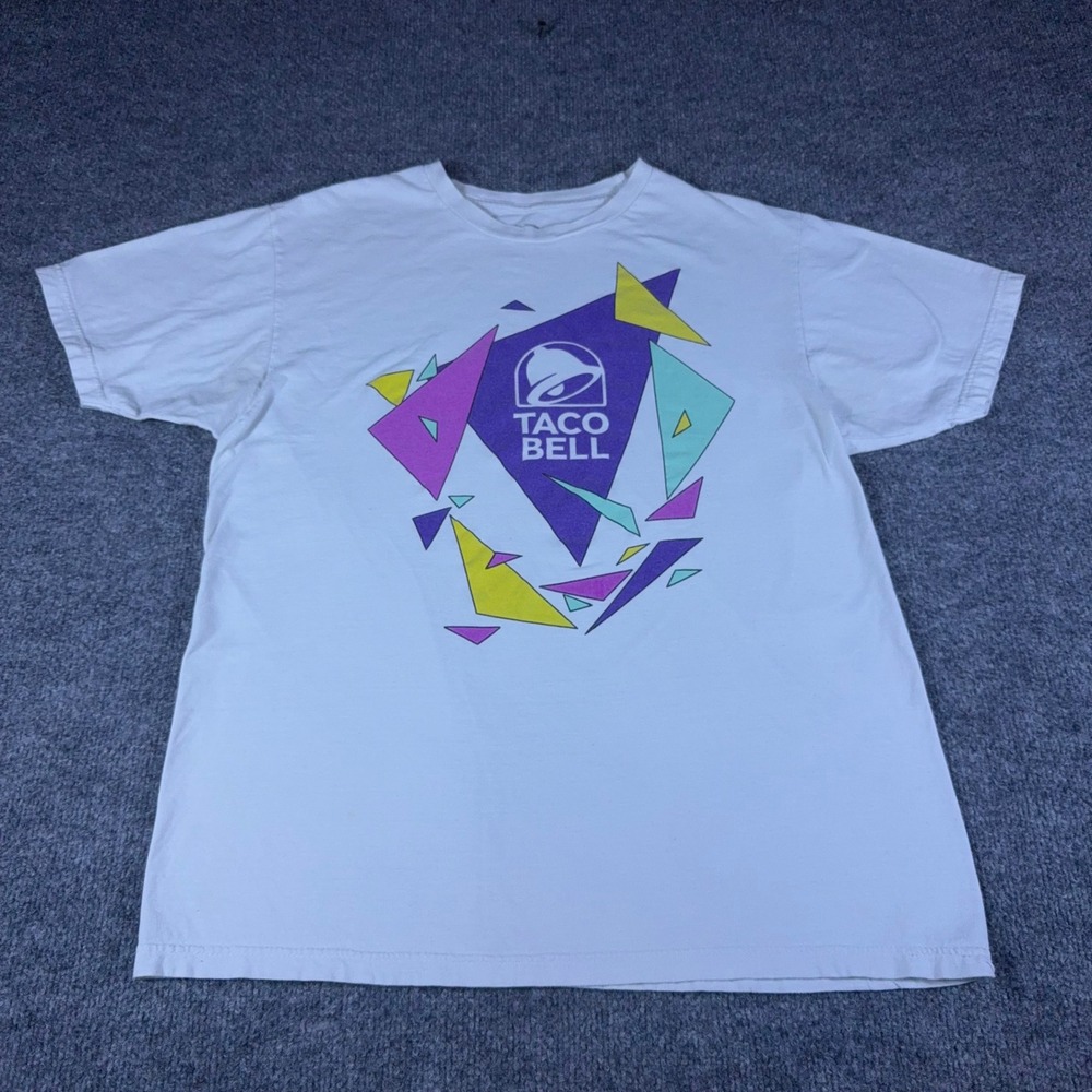 Vintage Taco Bell Ripple Junction White T-Shirt Mens Large 90s Geometric Logo